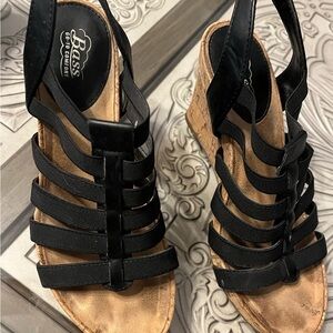 Bass Women's Black Strappy Wedge Sandals